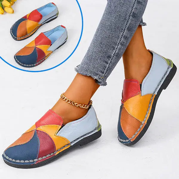 LetcloTM Colorful Stitching Leather Orthopedic Slip-On Shoes