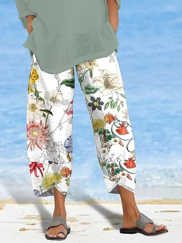 Pantalon ample décontracté à imprimé floral pour femme 