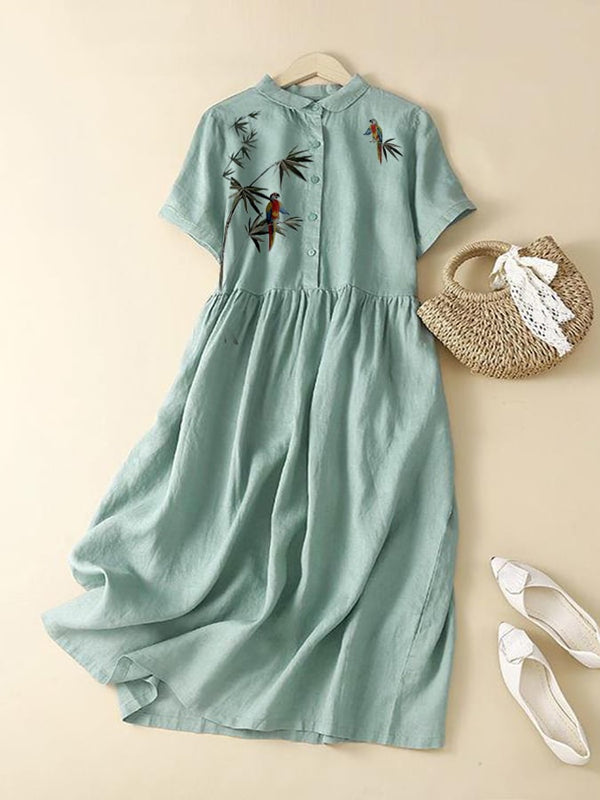 Fashion Casual Embroidered Shirt Dress