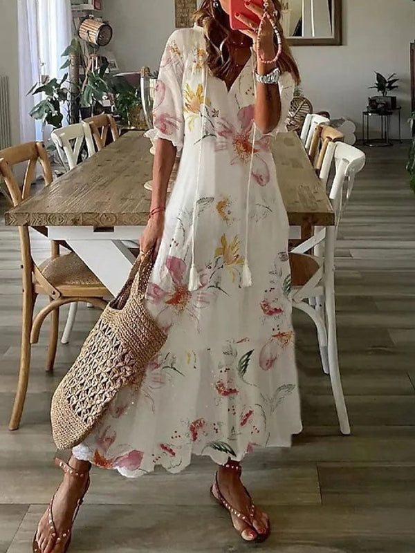 Robe longue à volants et manches longues pour femme 