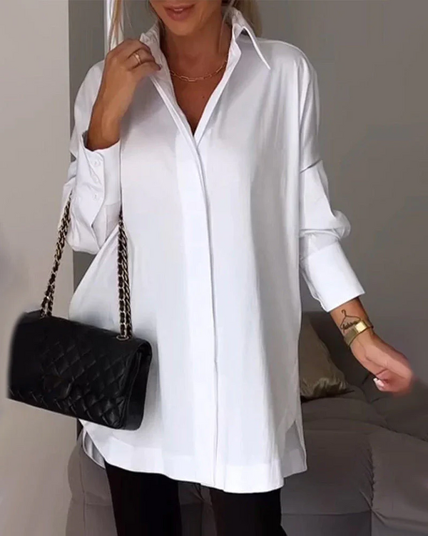 White Lapel Slit Shirt