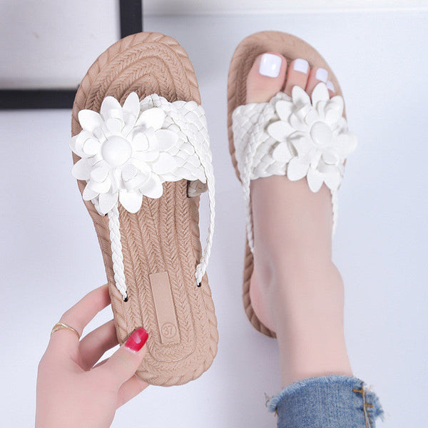 Chanclas planas con flores para mujer