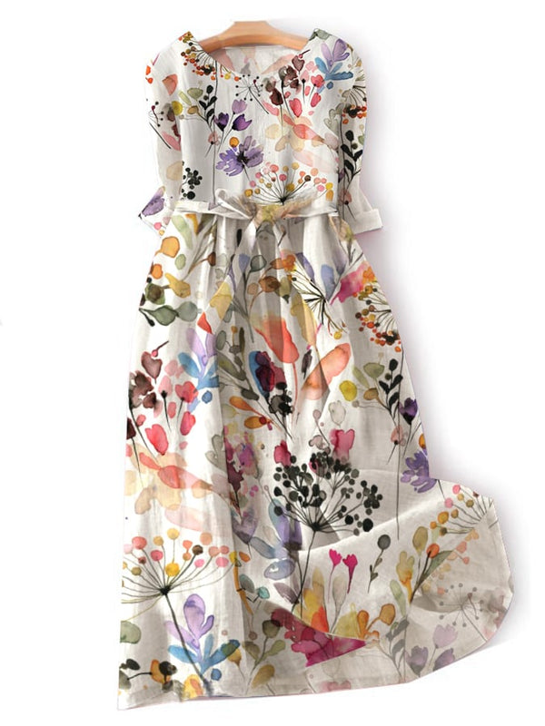 Literary And Elegant Print Tie Dress