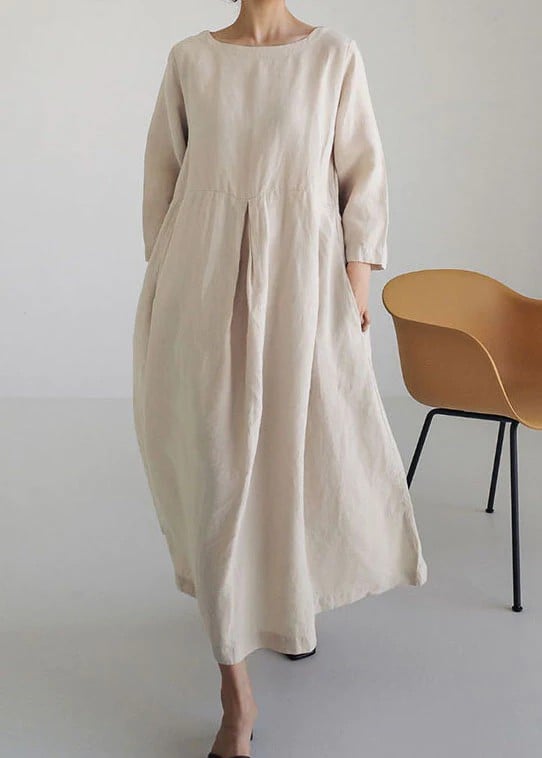 Robe ample en coton et lin à col rond et longueur genou pour femme 