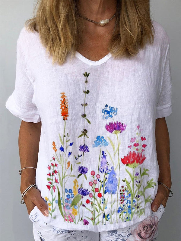 Camiseta con estampado floral de acuarela para mujer 