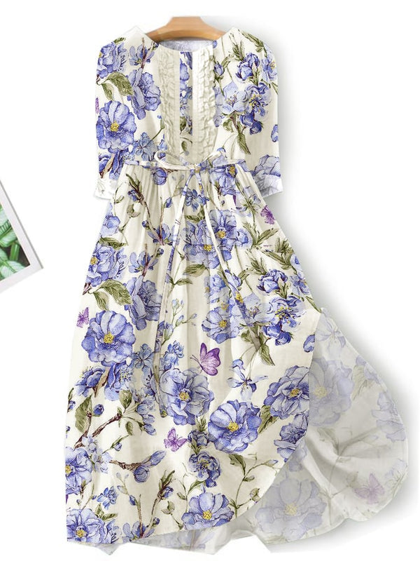 Vestido informal con estampado floral literario 