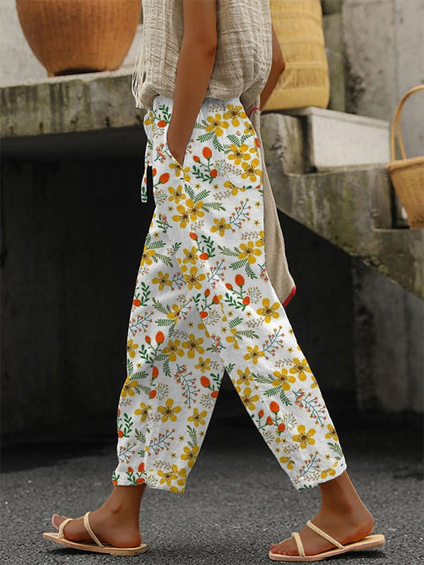 Pantalon large à imprimé floral vintage pour femme 