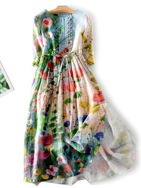 Elegante vestido con estampado floral pintado al óleo 