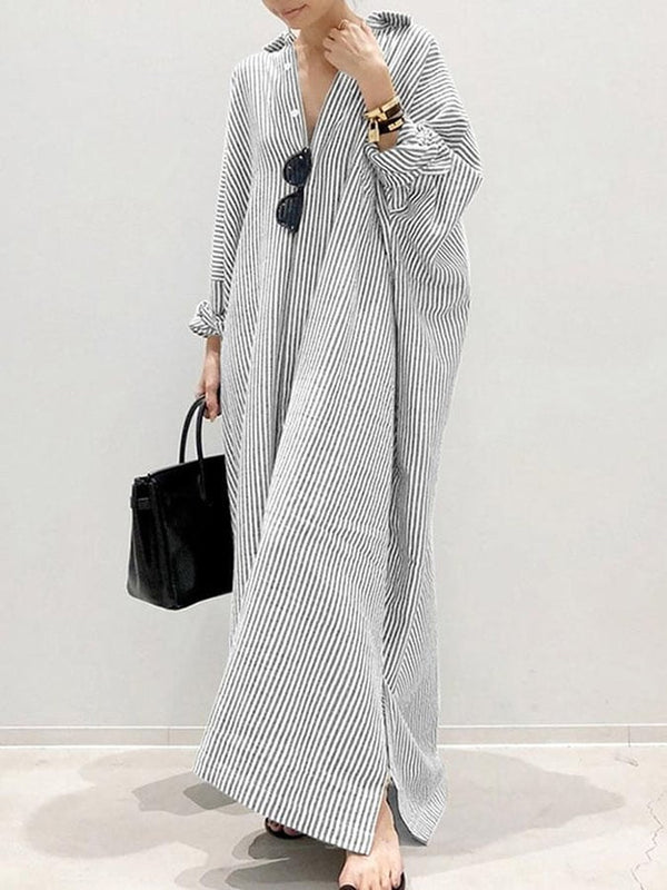 Robe ample irrégulière à rayures et cardigan 