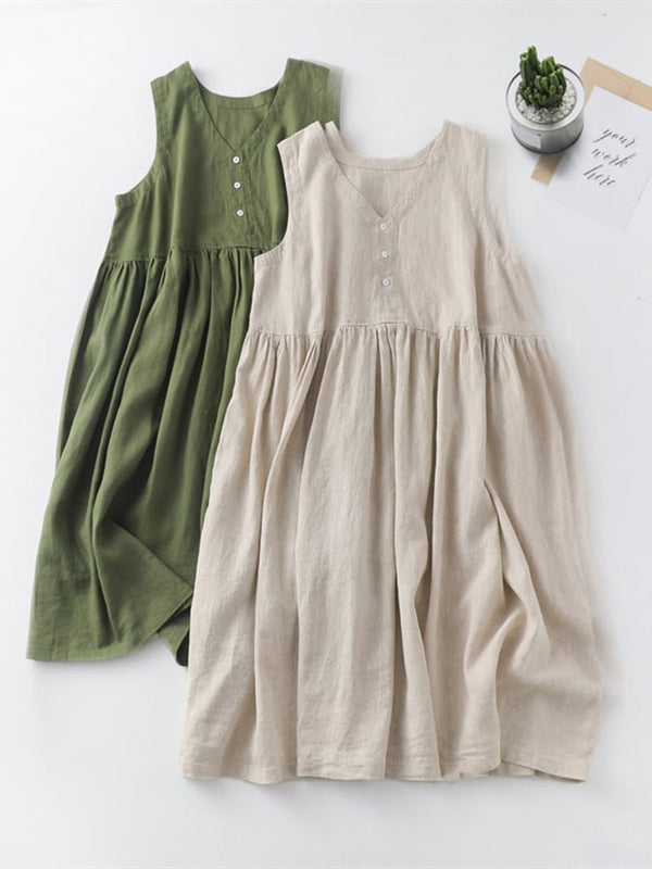 Simple Fashion Cotton And Linen Sleeveless Cotton And Linen Dress