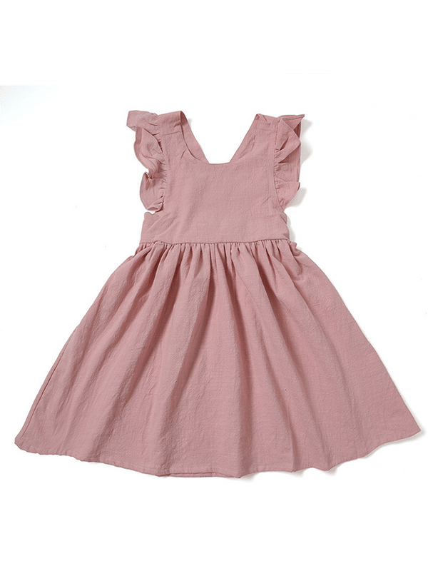 Robe croisée en coton et lin pour fille (convient aux enfants de 2 à 7 ans) 