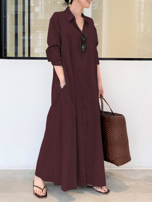 Solid Slip Pocket Shirt Dress