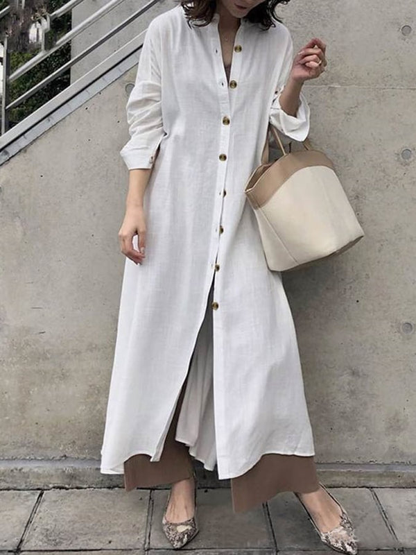 Solid Color Cardigan Loose Shirt Dress