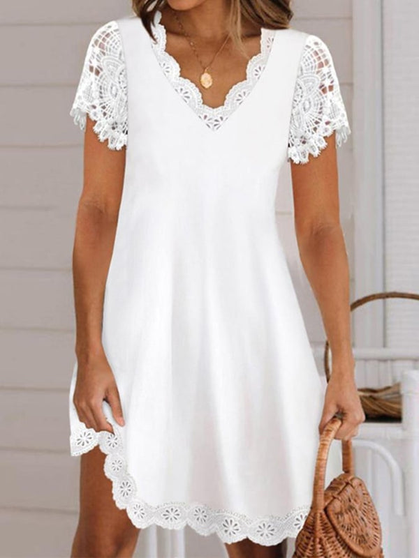 V-neck Lace Patchwork Dress