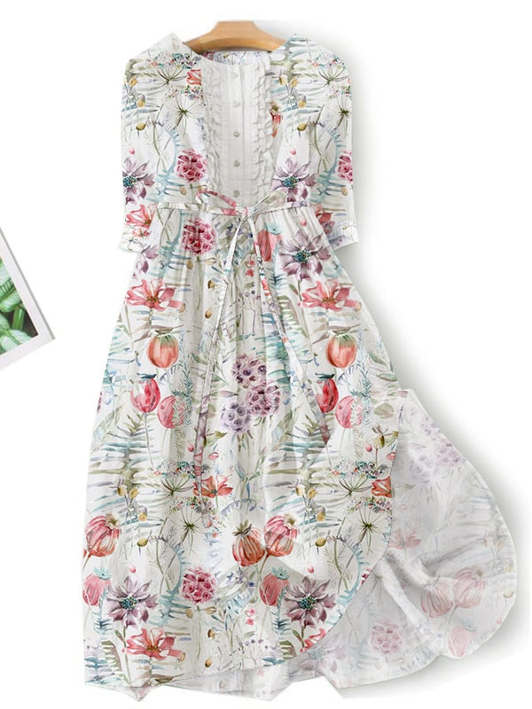 Vestido informal con estampado floral literario 