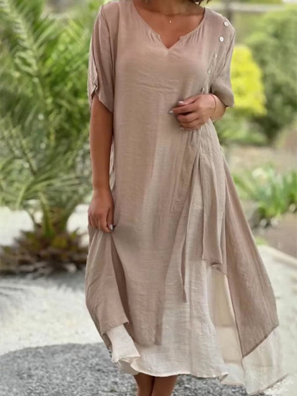 Robe fausse deux pièces à col en V 