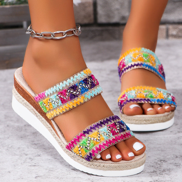 🔥Last Day 69% OFF - 2024 Women's Summer Colorful Slippers Wedge Beach Sandals