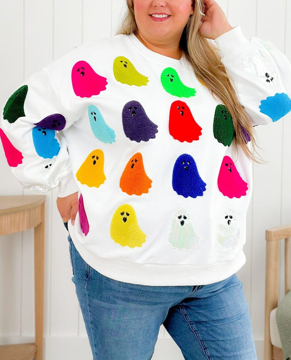 Queen of Sparkles Rainbow Fuzzy Ghost Sweatshirt (Buy 2 Free Shipping)