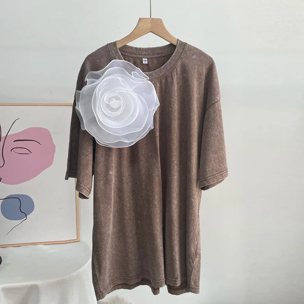 Loose T-Shirt with Oversized Flower