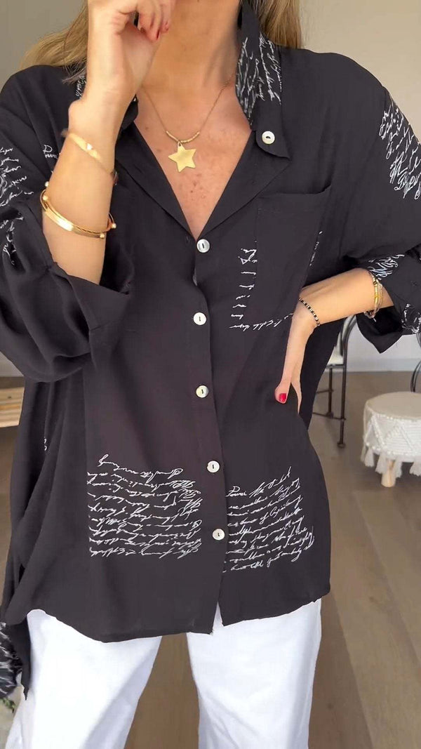 Camisa de solapa de moda con estampado de letras