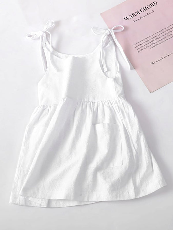 Robe à bretelles en coton et lin pour fille (convient aux enfants de 2 à 7 ans) 