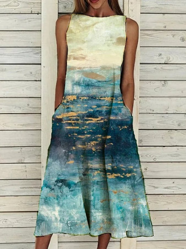 Women's Oil Painting Print Elegant Dress