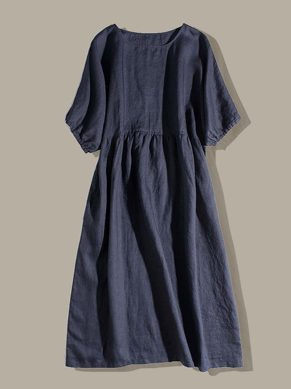 Robe en coton et lin littéraire et rétro 