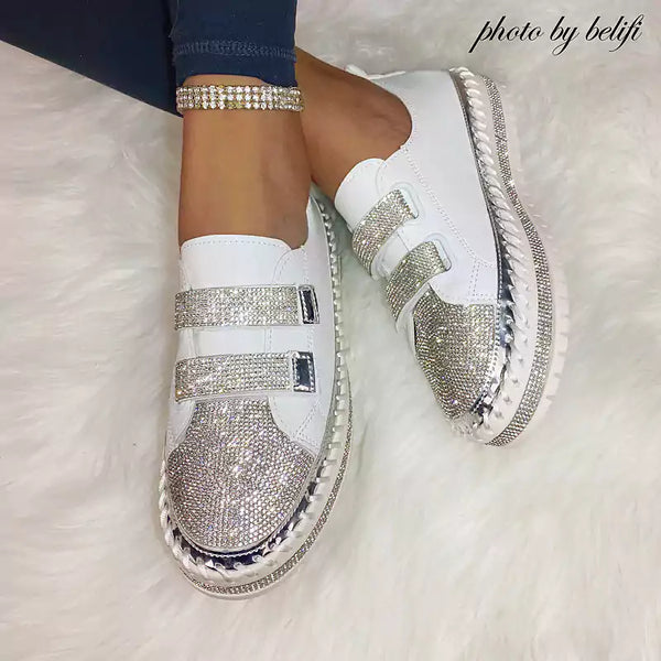 Zapatos casuales con diamantes de imitación y suela plana versátiles LetcloTM 