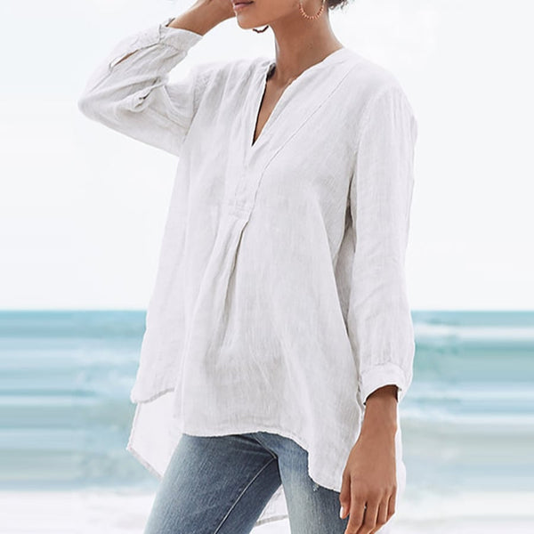 Chemise en coton et lin pour femme, style simple et décontracté 