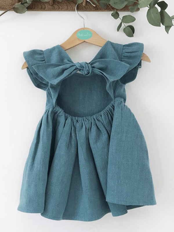 Robe en coton et lin avec nœud papillon pour fille (convient aux enfants de 2 à 7 ans) 