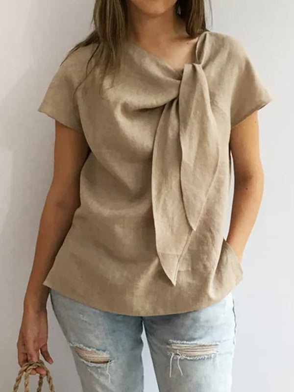 Chemise en coton décontractée et élégante à col spécial pour femme 