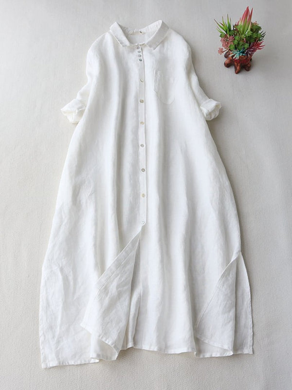 Robe chemise en coton et lin littéraire et rétro 