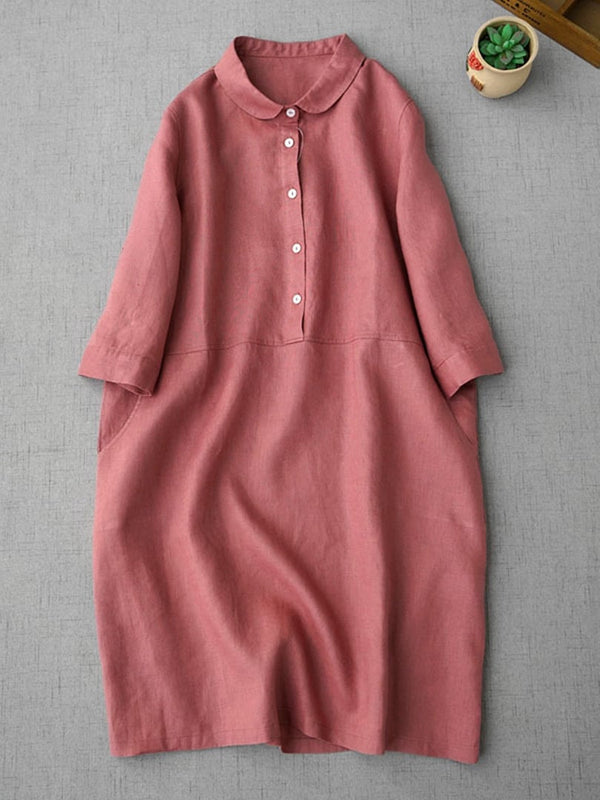 Literary And Retro Cotton Linen Shirt Dress