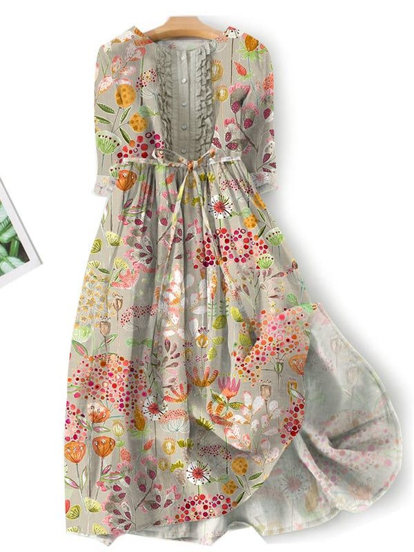 Vestido informal con estampado floral literario 