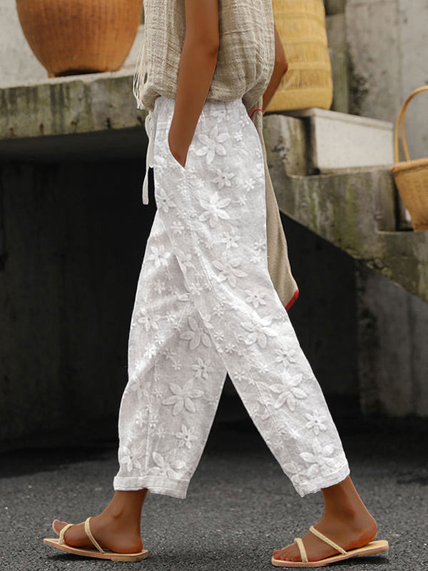 Pantalon décontracté en dentelle pour femme 