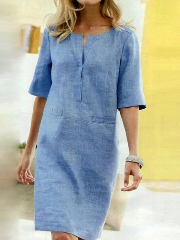 Women's Cotton Linen Short Sleeve Dress