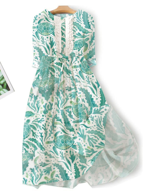 Casual Turtle Seaweed Print Dress