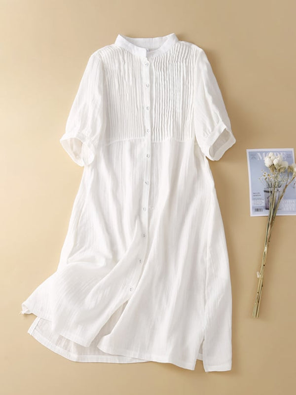 Artistic Retro Cotton Linen Pleated Dress