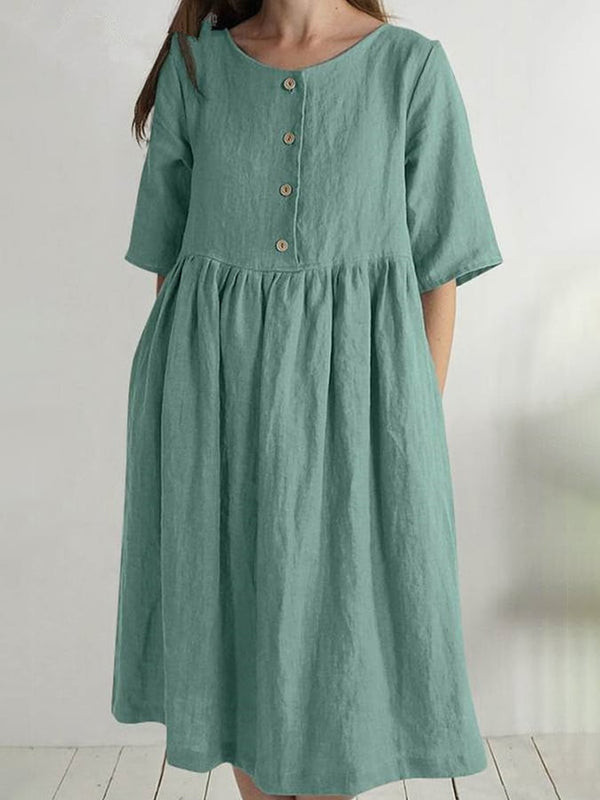 Women's Casual Elegant Gathered Cotton Dress