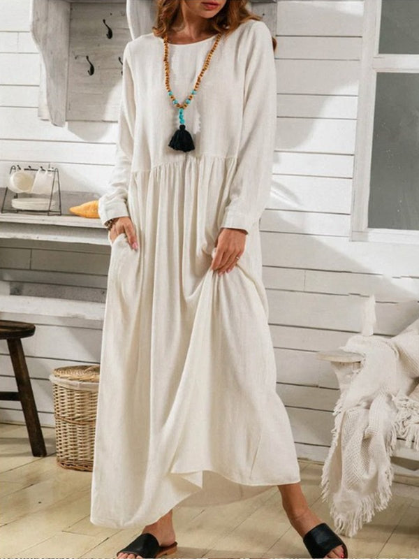 Robe élégante en coton de couleur pure pour femme 