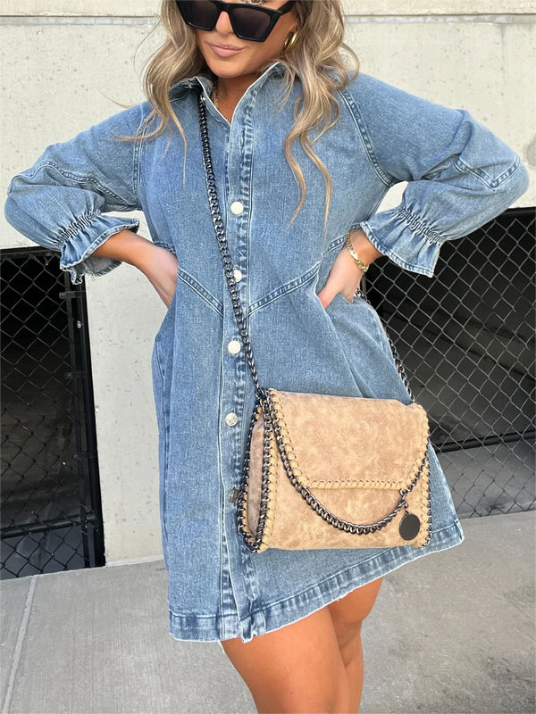 2024 New Washed Denim Puff Sleeve Dress